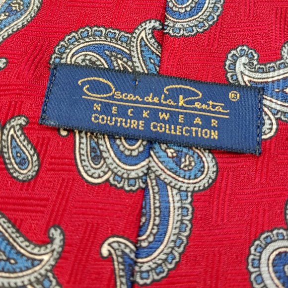 EUC Vintage Men's Oscar de la Renta Couture Collection 100% Silk Necktie Red - Picture 6 of 9